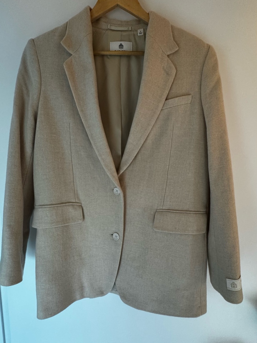 Babaton Cream Single-Breasted Wool Blend Blazer